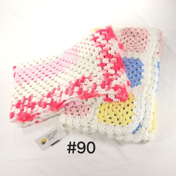 Bundle 2 Handmade Afghan Blanket Crochet Knit Granny Squares 34 x 34 Pastel Pink - Picture 1 of 11